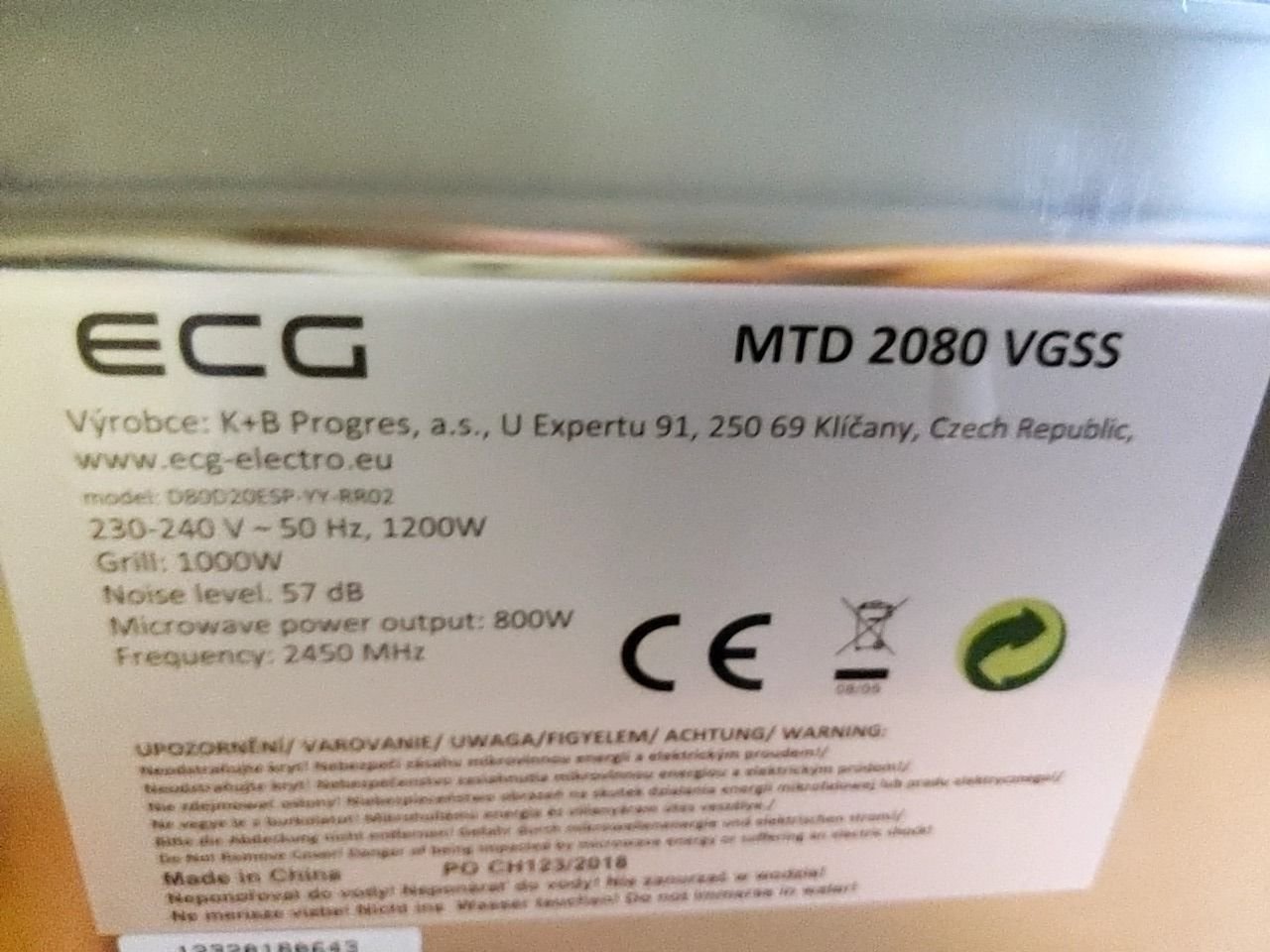 Mikrovlnná trouba ECG MTD 2080 VGSS