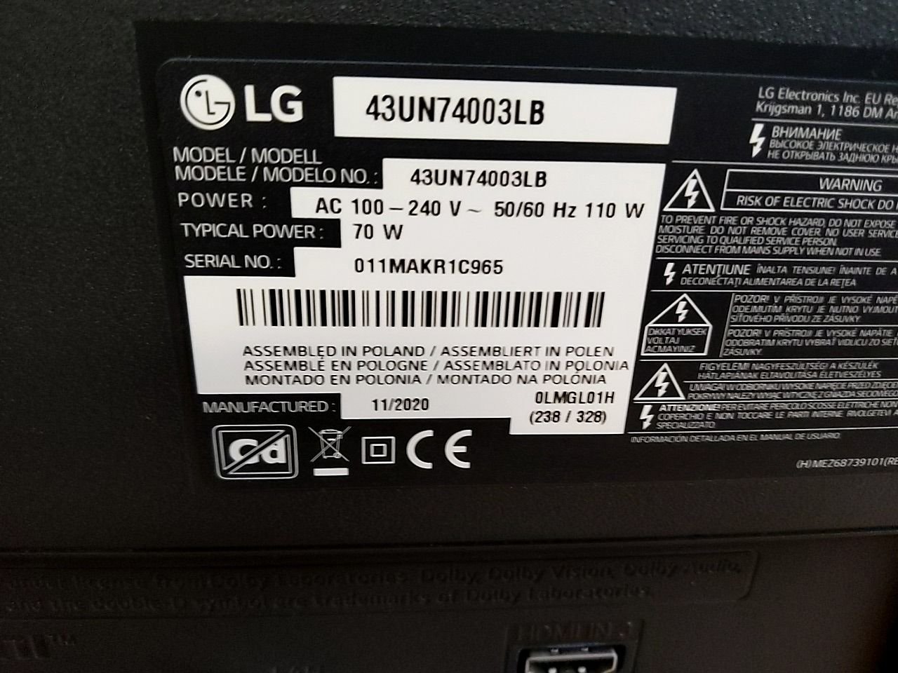 Led TV LG 43UN74003LB