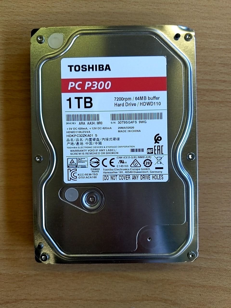 Pevný disk 3,5", 1Tb, 64 cache, 7200ot, Toshiba PC P300