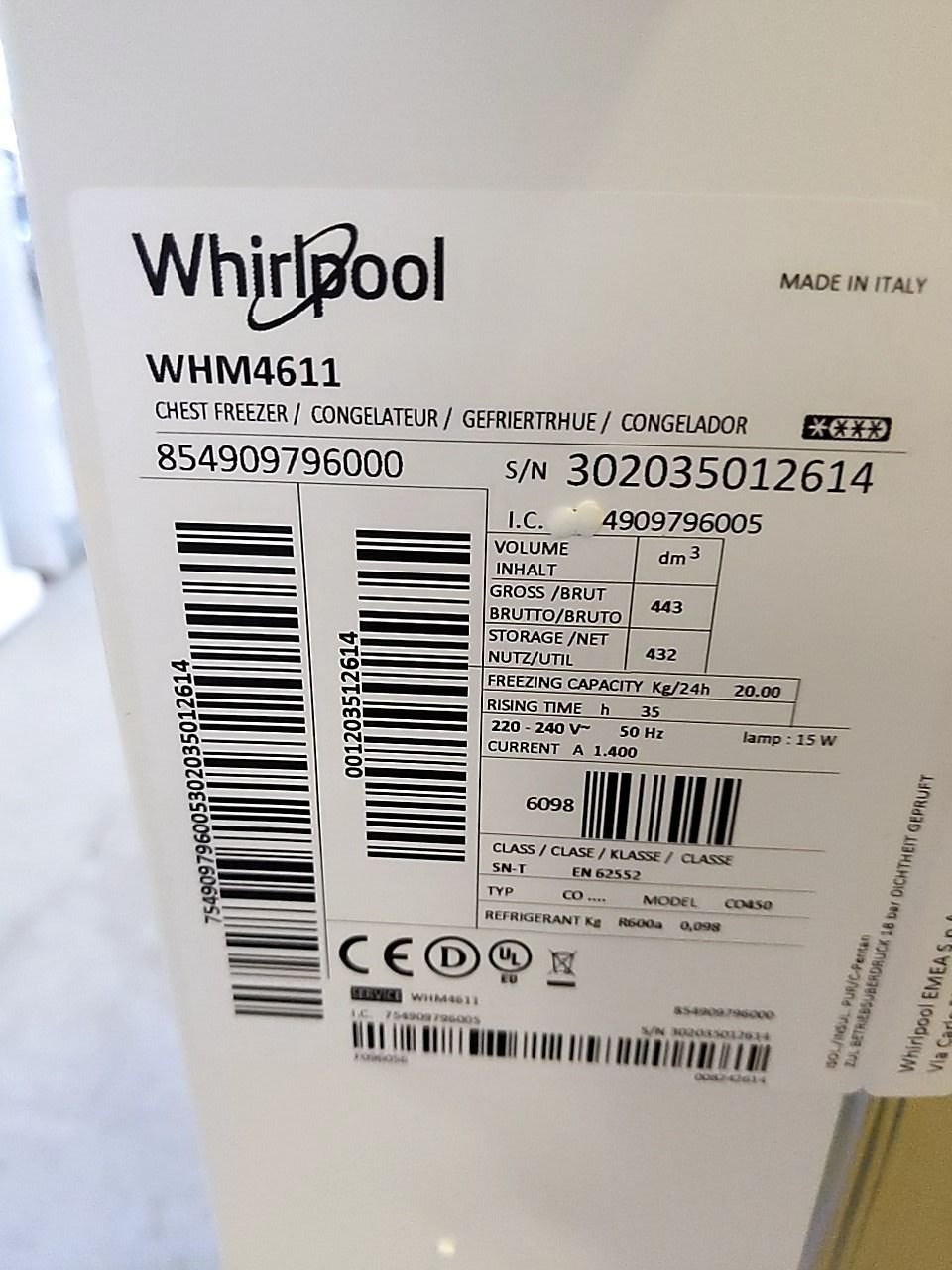 Pultový mrazák Whirlpool WHM4611