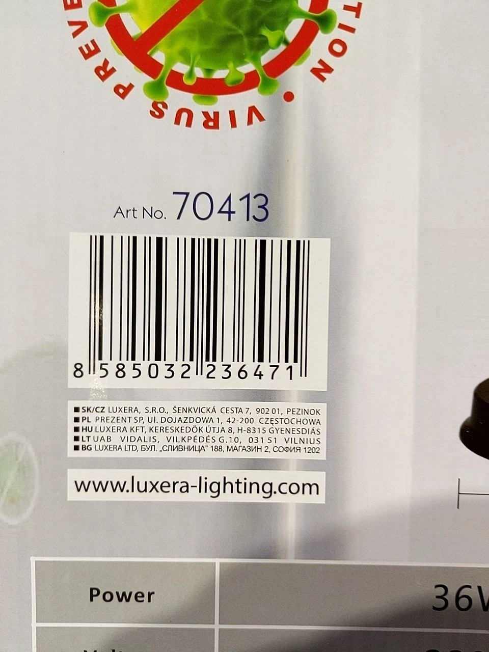 Germicidní UVC dezinfekční lampa Luxera