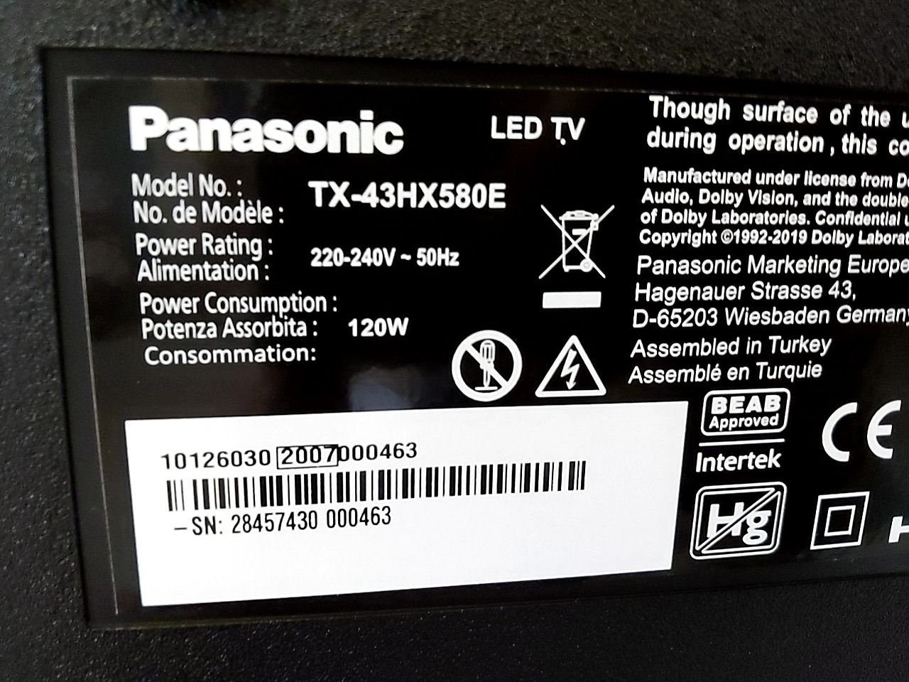 LED TV Panasonic TX-43HX580E