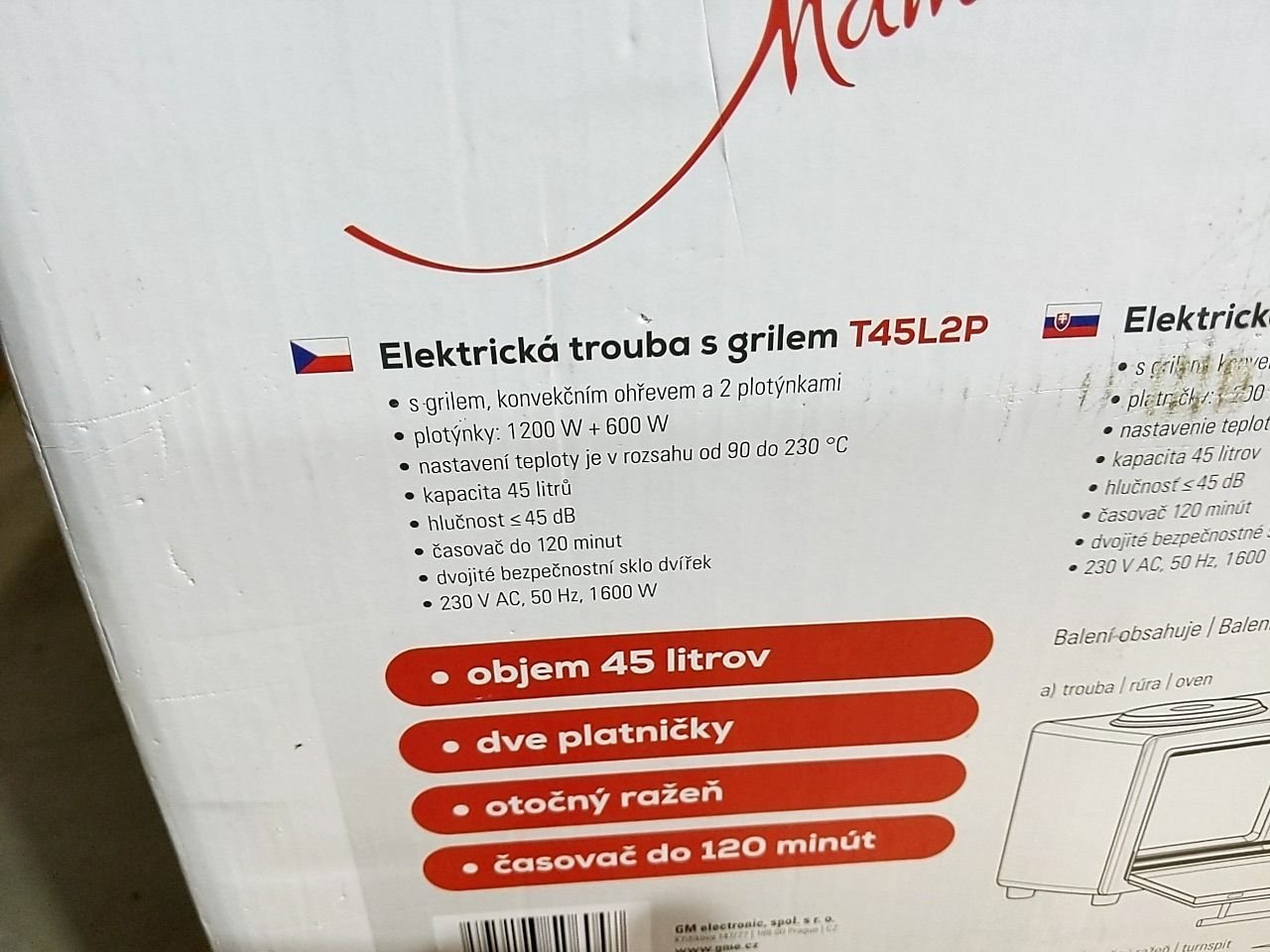 Elektrická mini trouba s grilem Vigan Mammoth T45L2P