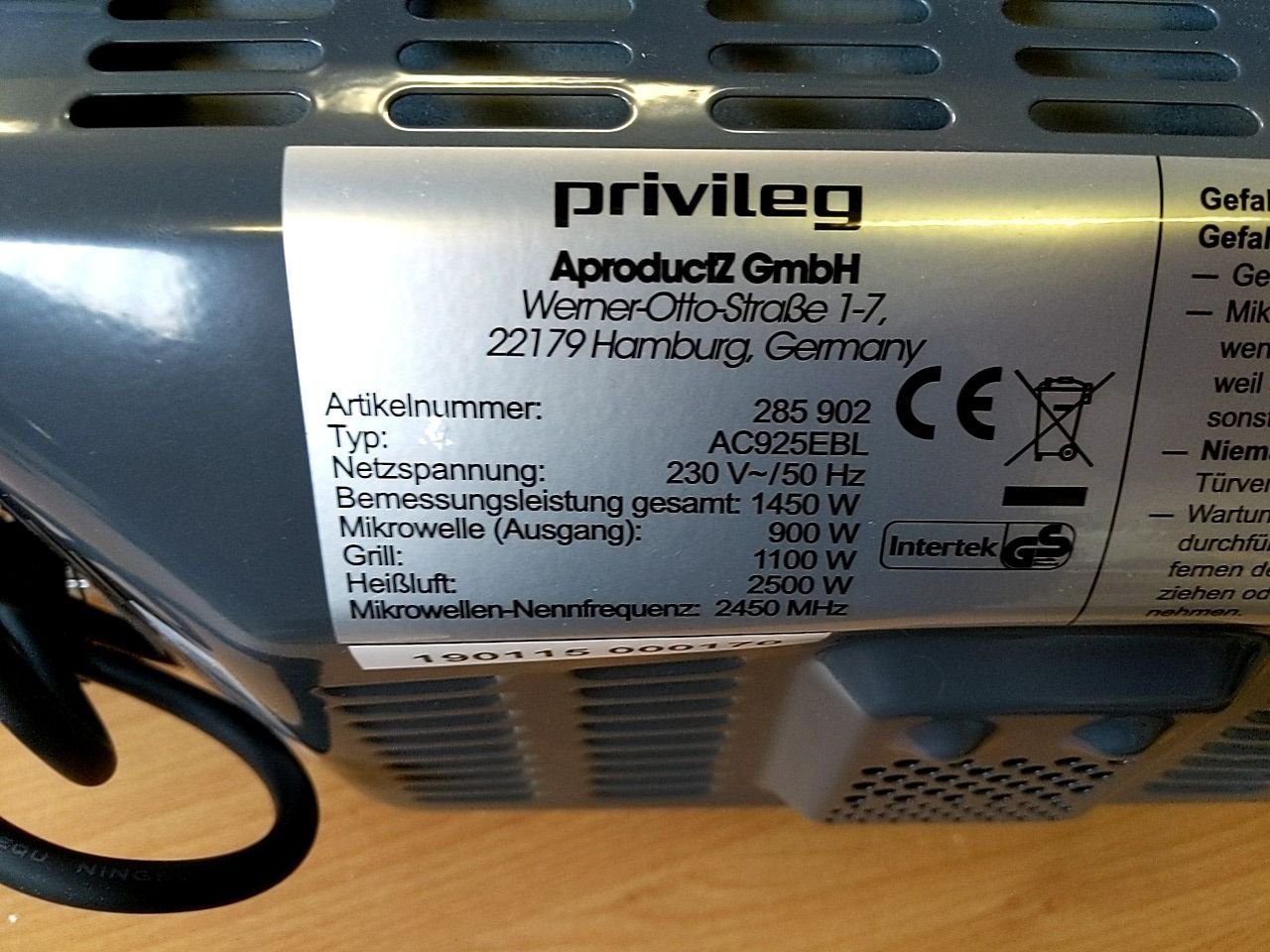 Mikrovlnná  trouba PRIVILEG AC925EBL