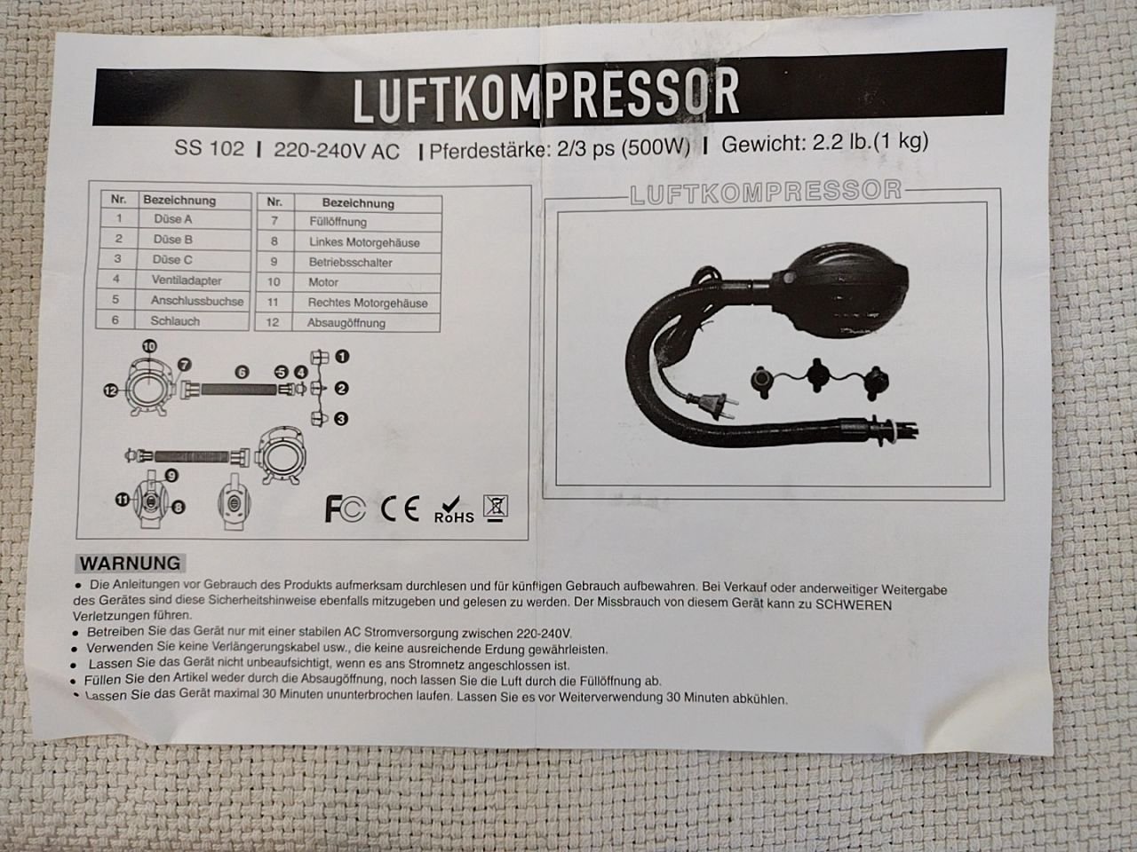 vzduchový kompresor  SS 102