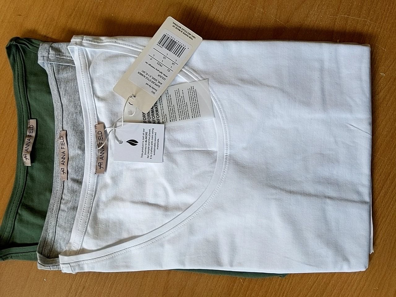 dámské triko ANNA FIELD komplet 3 triček - barva zelená, šedá, bílá ; velikost L