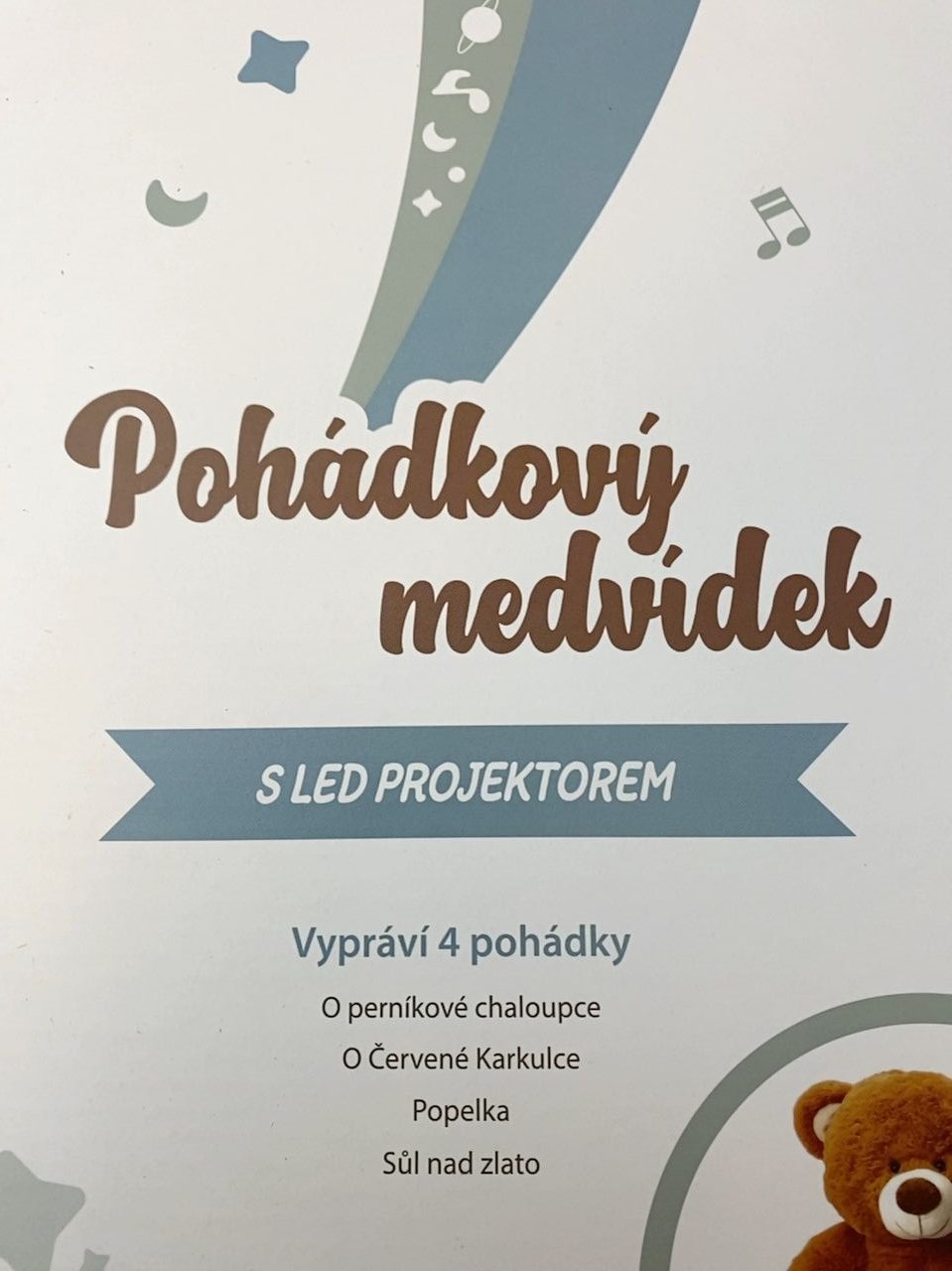 Pohádkový mluvící medvídek s led světlem 30 cm vypráví 4 pohádky