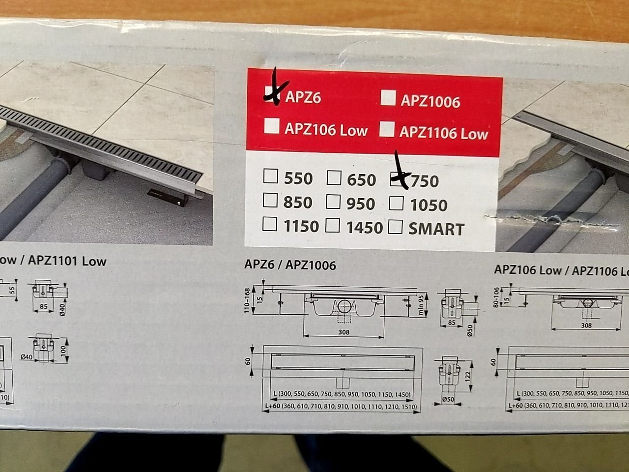 Podlahový žlab Alca APZ6 - 750