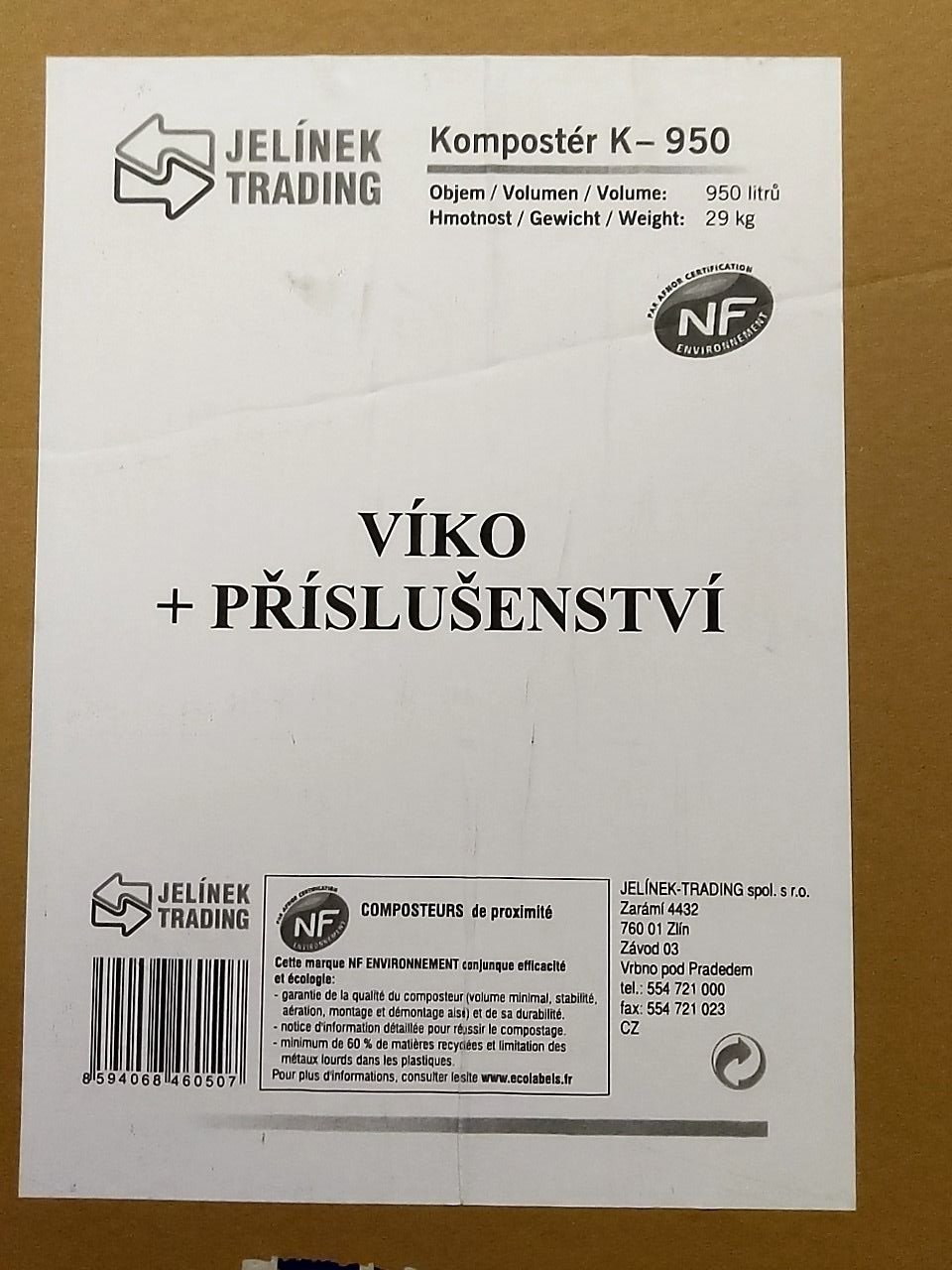 Víko + příslušenství na kompostér Jelinek trading K - 950
