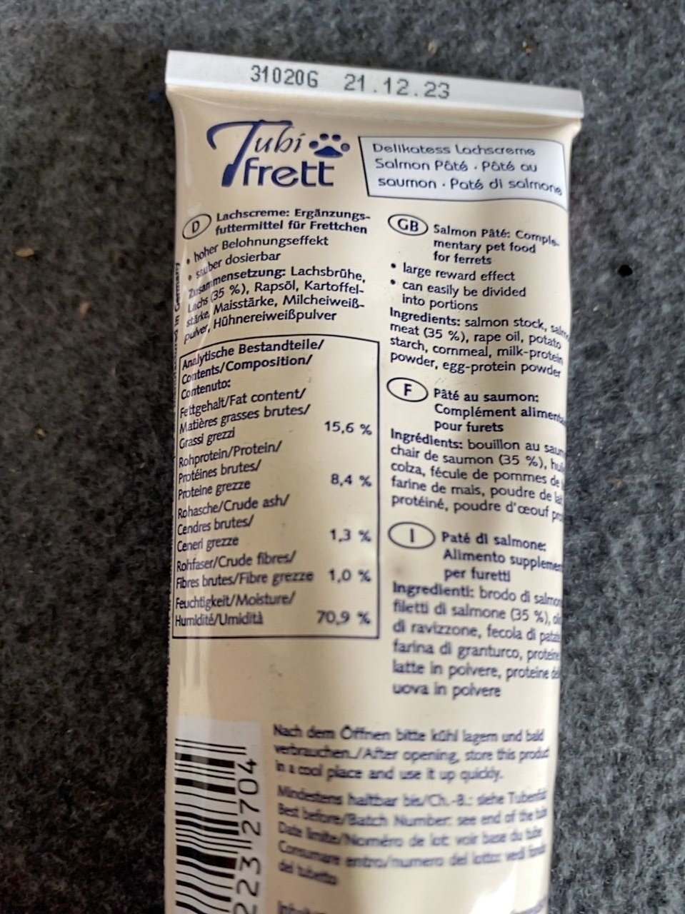 Lososová pasta pro fretky Tubifrett 2 ks