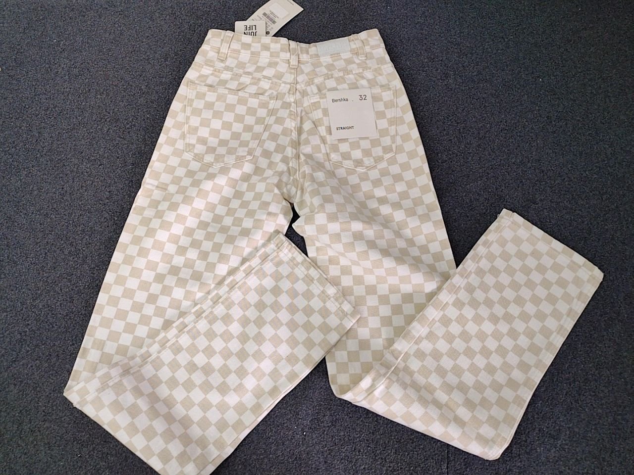 Dámské kostkované riflové kalhoty Bershka Velikost 32