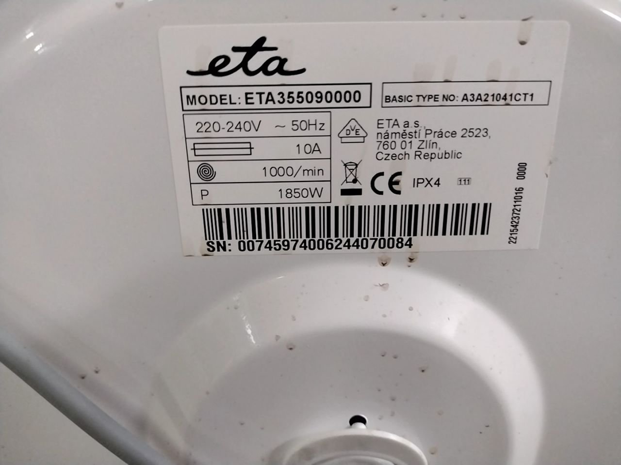 Úzká pračka s předním plněním ETA 355090000