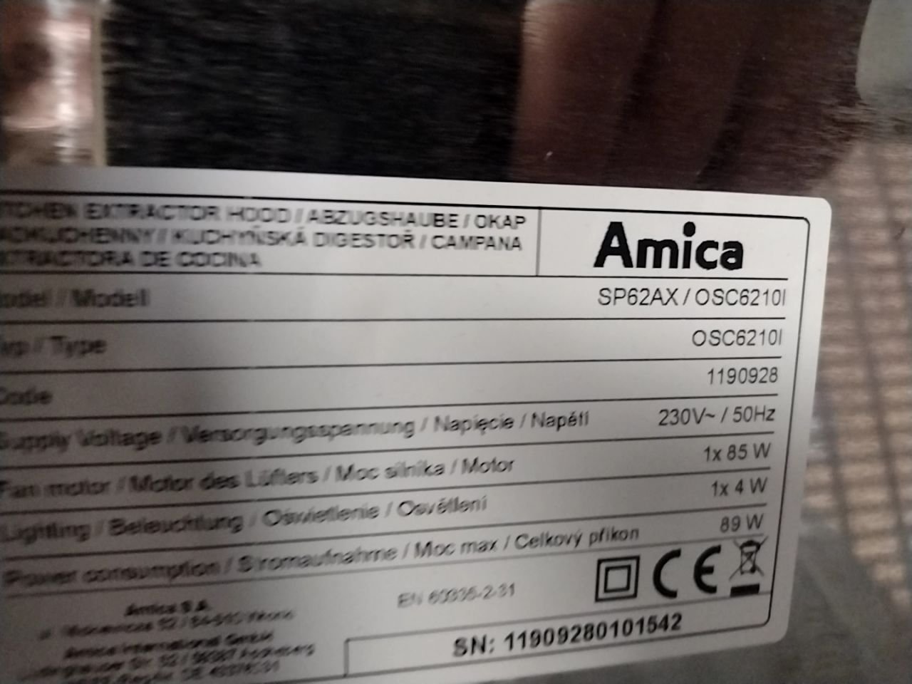 Digestoř podstavná AMICA SP 62 AX