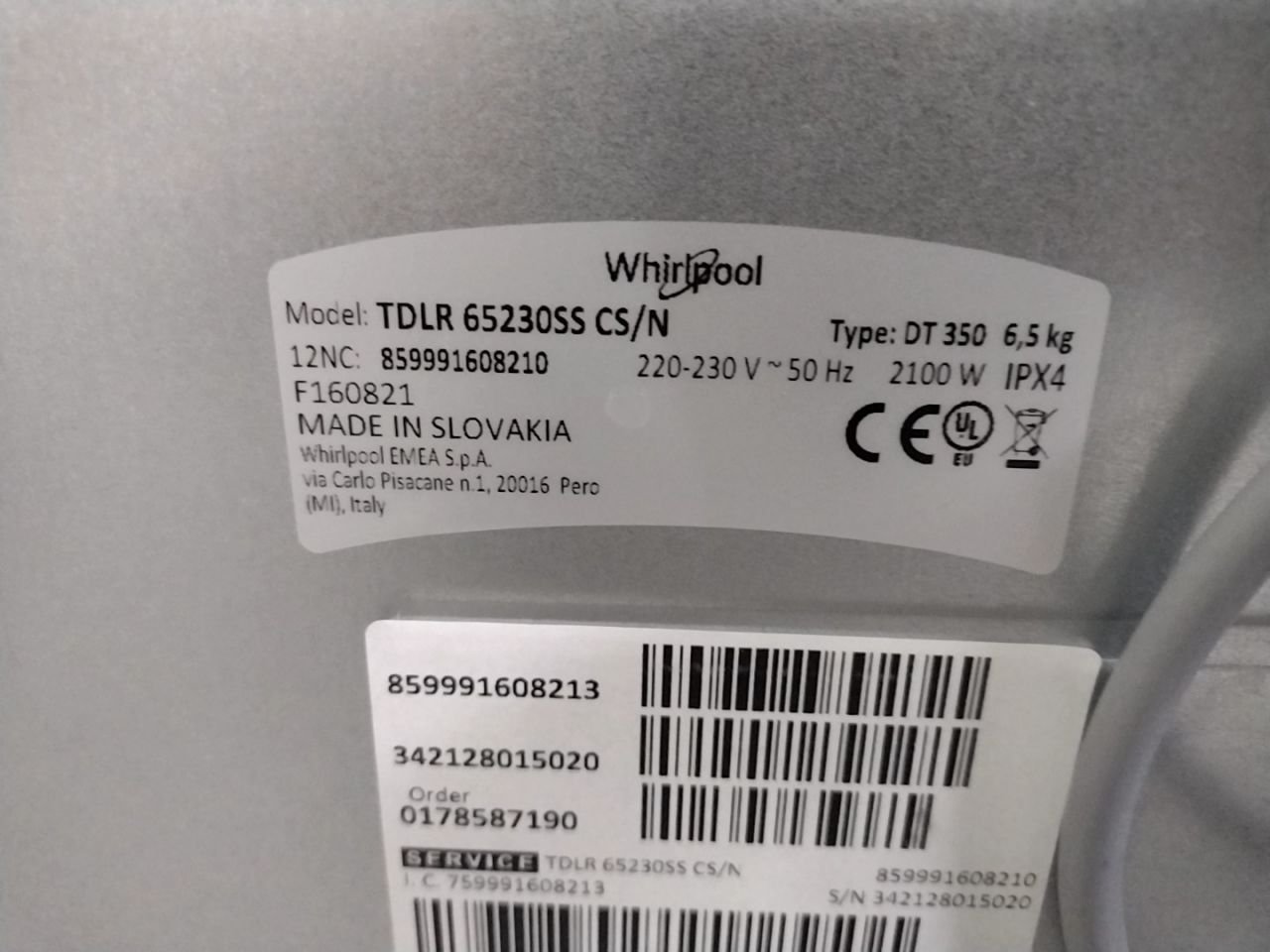 Vrchem plněná pračka Whirlpool TDLR 65230SS CS/N