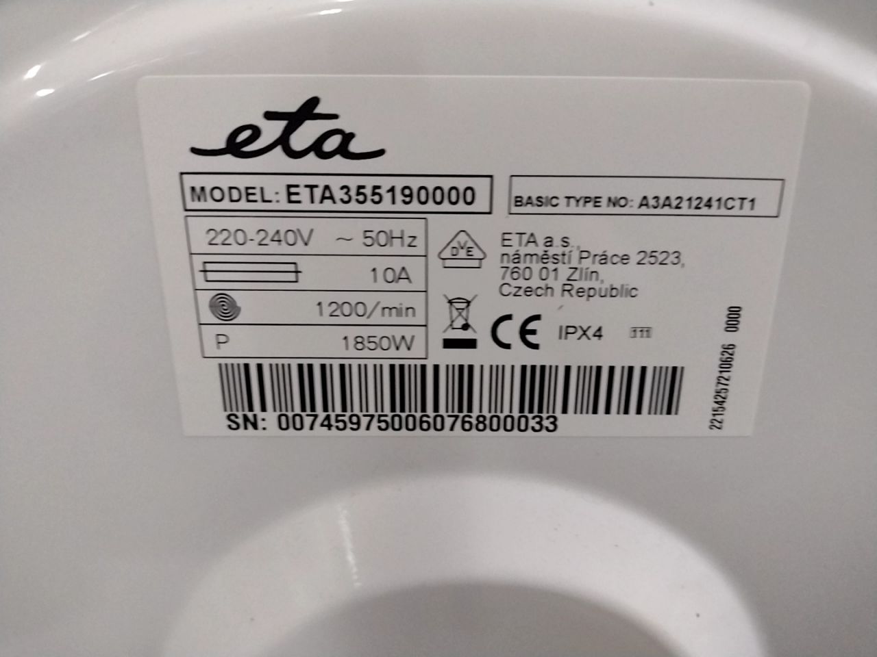 Pračka Eta 355190000