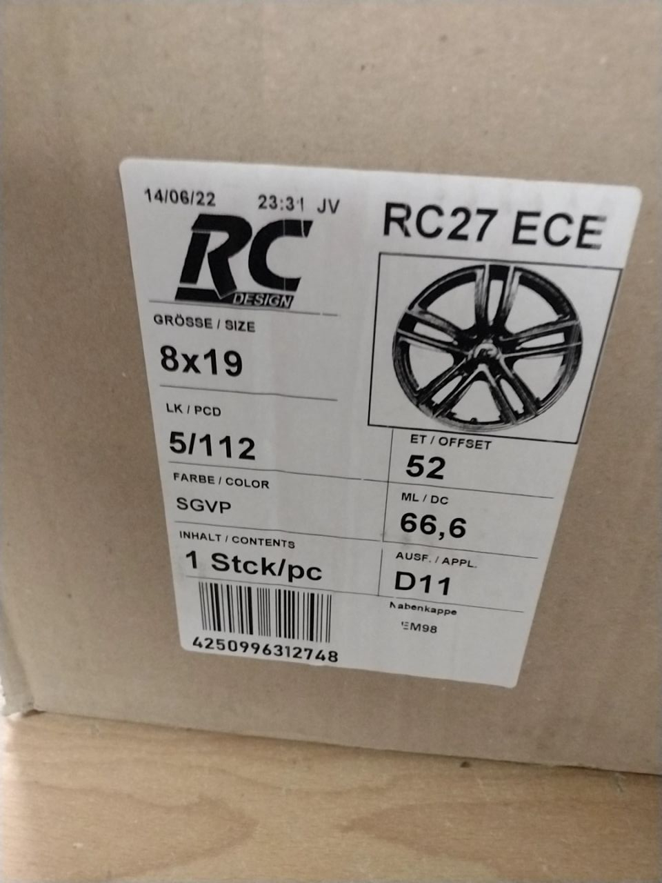 ALU disk 8x19, ET52, 5x112 RC-DESIGN RC27 ECE