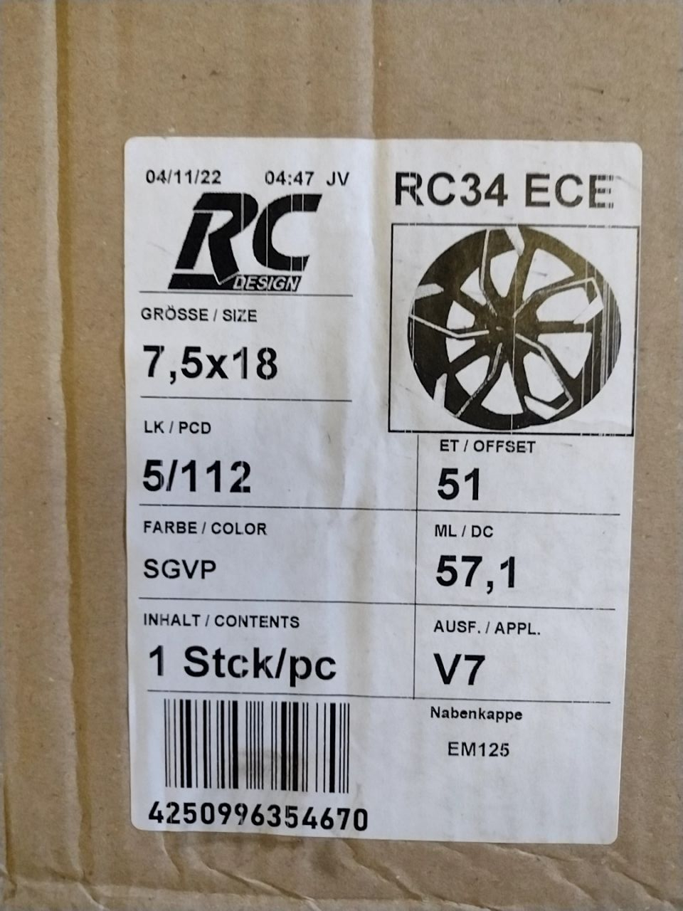 ALU disk -  7,5x18, 5/112/51/57,1 RC-DESIGN 