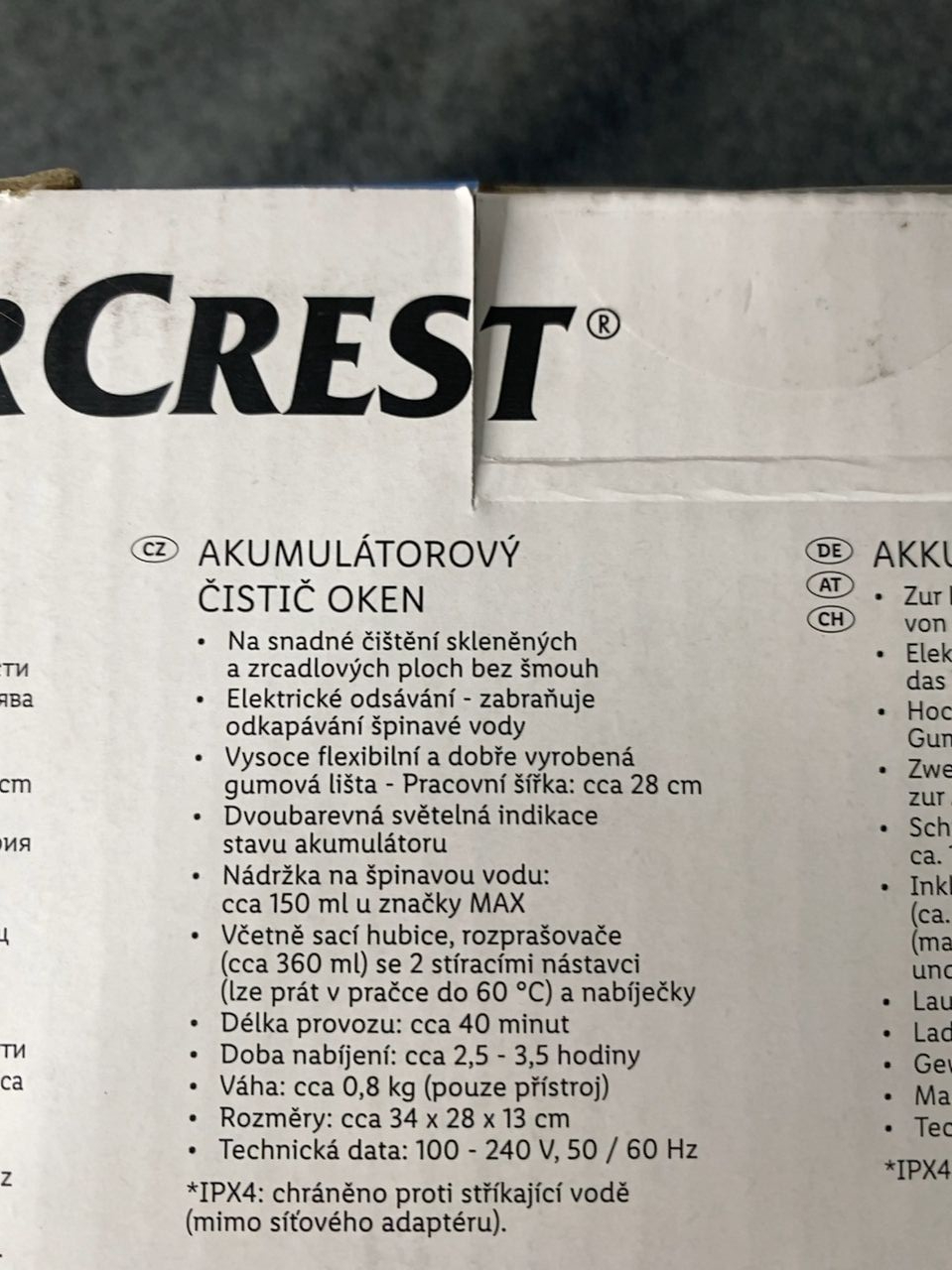 Akumulátorový čistič oken Silver Crest 