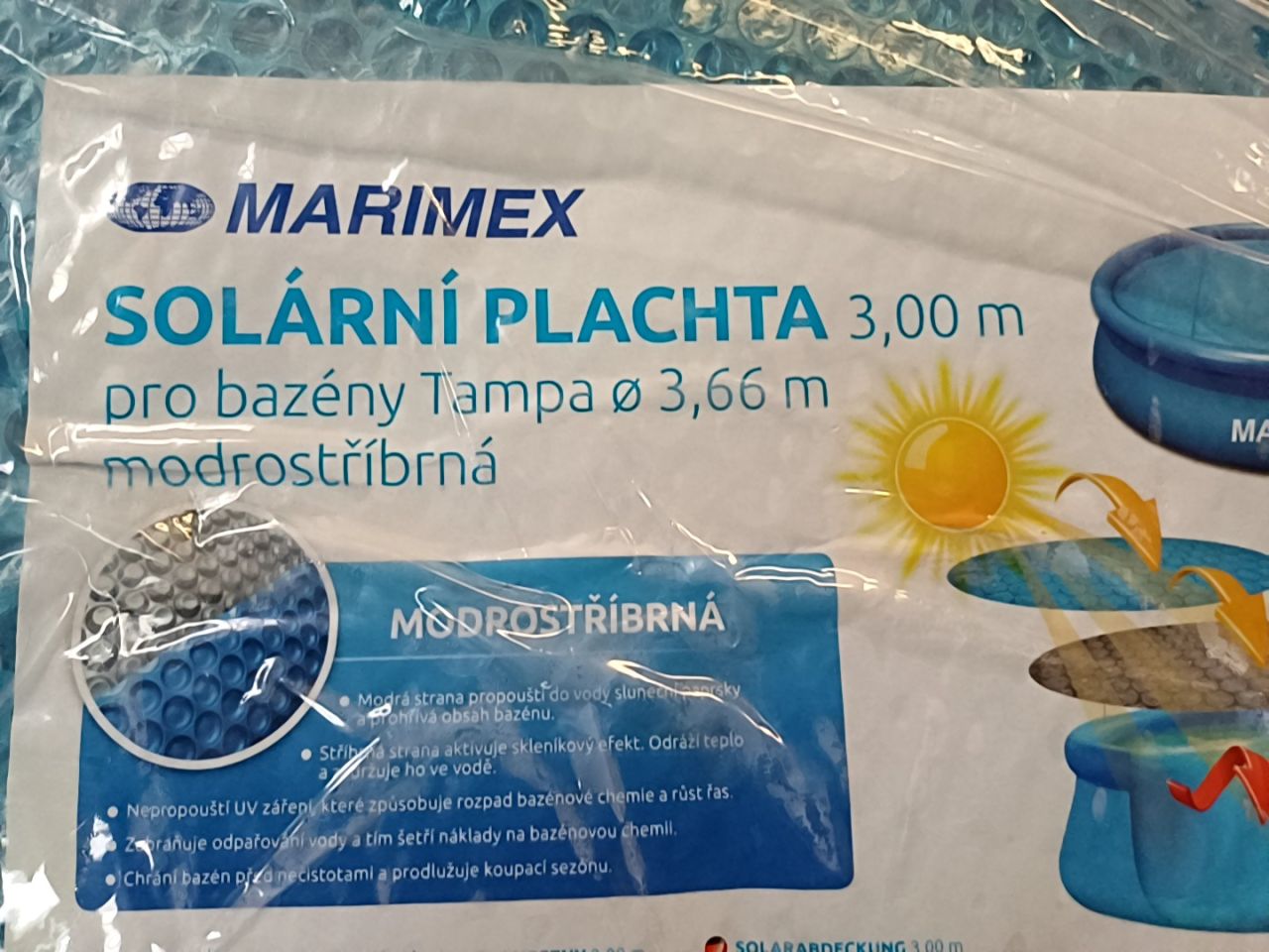 Solární plachta na bazén 3,66 průměr Marimex 