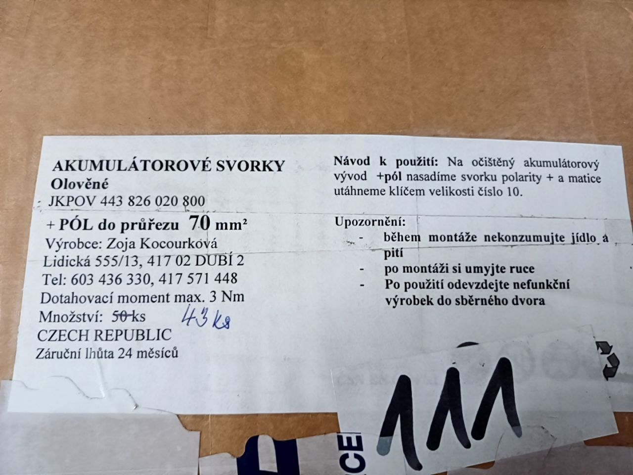 Akumulátorové svorky JKPOV 43ks