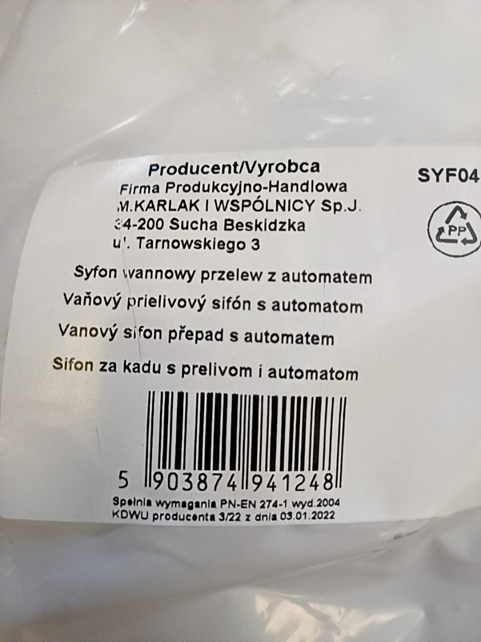 Sifon vanový, přepad s automatem SYF041 M.Karlak