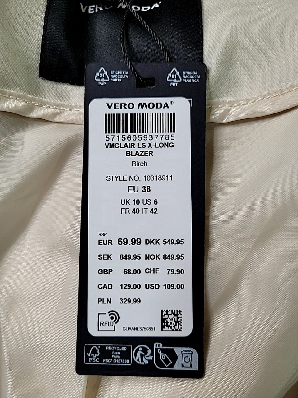 Dámský kabát vero moda Velikost 38